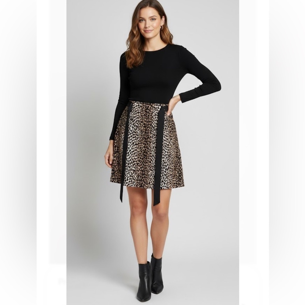 White House/Black Market Chic Animal Print A-Line Skirt